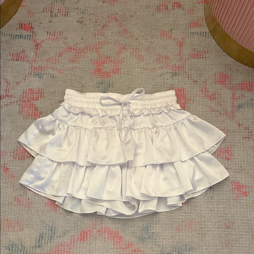 White Tiered Ruffle Mini Skort